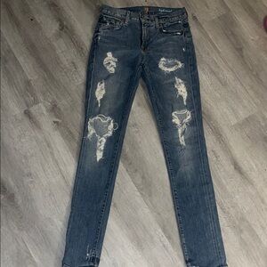 7 For All Mankind Distressed Skinny Jeans in Blue